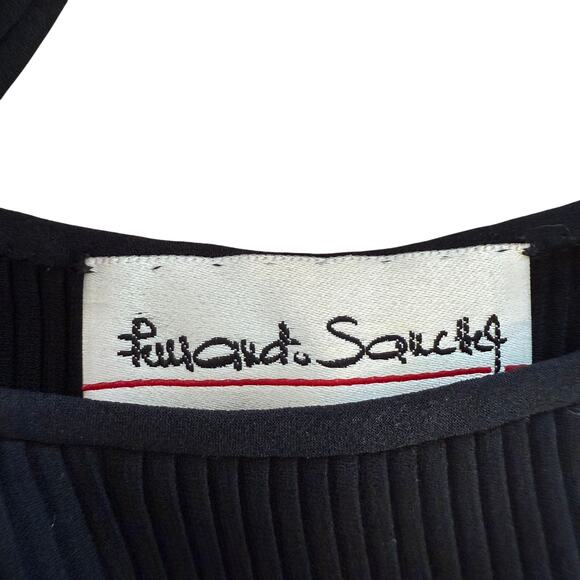 Vintage Fernado Sanchez Dress Sheer Accordion Pleat Lace Black Tiered Column - Picture 4 of 5